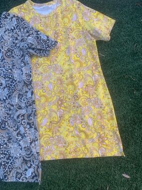 Isaac Mizrahi Live Black, Tan & White Paisley Button-Up & one Yellow Dresses